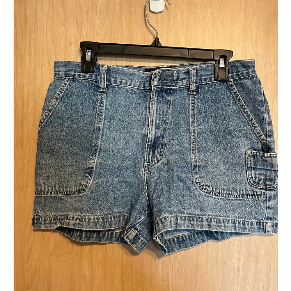 Vintage Y2K Xhiliration Jean Shorts Sz 11 Cargo Pockets Light Blue Jorts